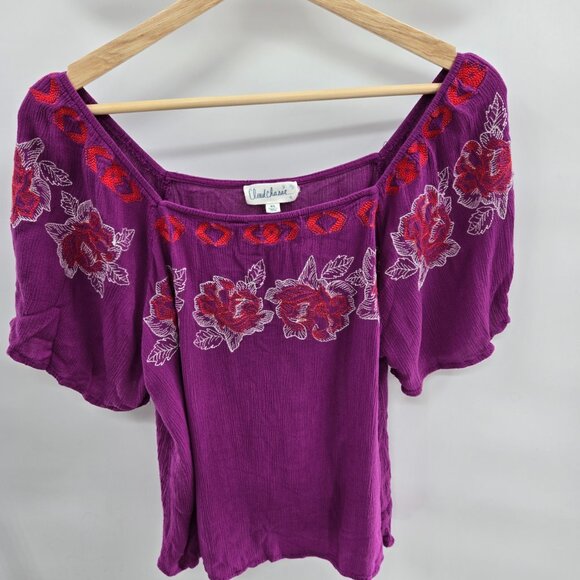 Cloudchaser Purple Boho Embroidered Blouse XL - Picture 2 of 10